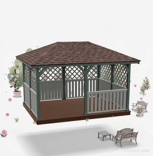 Gazebo 3x4m with brown shingle four slope roof