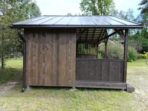 4x6 m Dřevěný Altán — Prostorný Zahradní Altán s Podlahou a Dvojitou Sedlovou Střechou