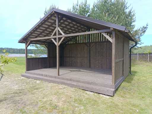 4x6 m Dřevěný Altán — Prostorný Zahradní Altán s Podlahou a Dvojitou Sedlovou Střechou - garden gazebo pergola
