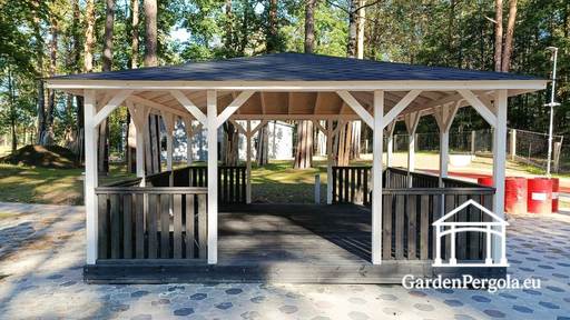 5x5 m Dřevěný altán — Prostorný zahradní altán s podlahou a dvěma otevřenými vchody - garden gazebo pergola