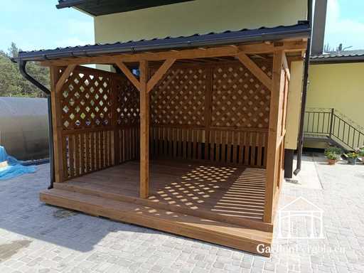 3x3,5 m Přírodní Dřevěná Přístavba k Domu s Krytem na Klimatizaci 1,3x1,3 m - garden gazebo pergola