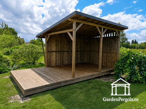 3x6 m přírodní dřevěný zahradní altán s 3x4 m střechou - garden gazebo pergola
