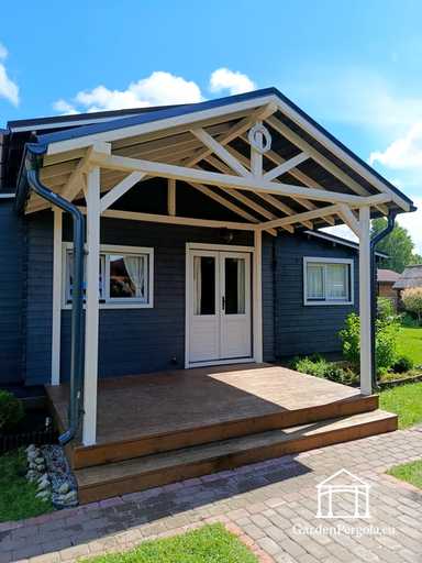 3x4 m Dřevěná veranda připojená k domu s terasou a krytou střechou - garden gazebo pergola