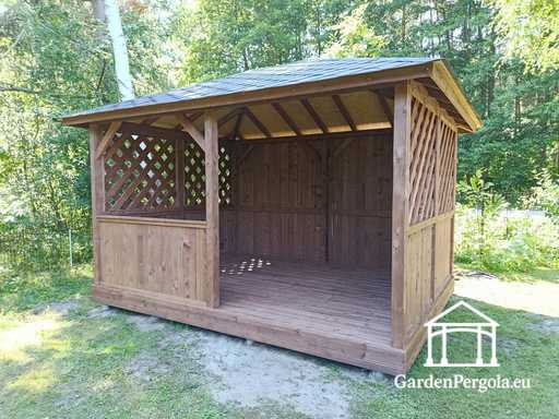 3x4 m Tmavě hnědý dřevěný zahradní altán