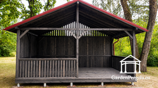 4x6 m tmavě šedý dřevěný zahradní altán s kovovou střechou - garden gazebo pergola