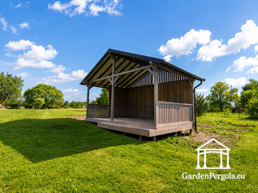 4x6 m Šedý Dřevěný Zahradní Altán se Schodem - garden gazebo pergola