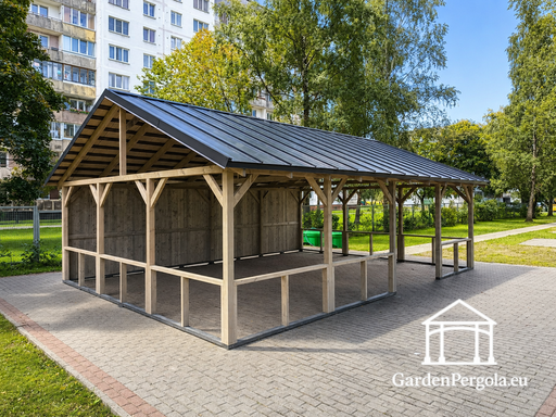 6x8 m přírodní dřevěný altán bez podlahy - garden gazebo pergola