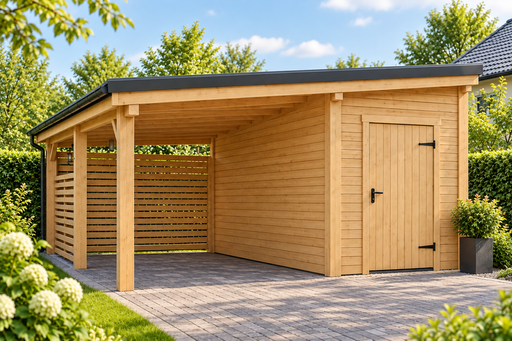 4x5 m dřevěný přístřešek pro auto s malou úložnou místností - garden gazebo pergola