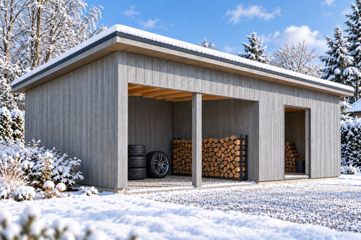 4 × 6 m dřevník a zahradní sklad s pultovou střechou