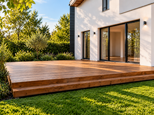 5 x 7 m přírodní dřevěná terasa se schodem - garden gazebo pergola