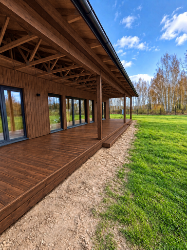 13 x 3 m přírodní dřevěná terasa se schodem - garden gazebo pergola