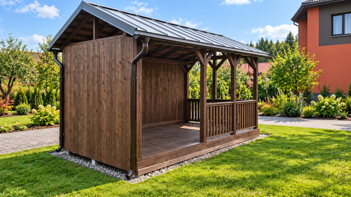 3x5 m Hnědý dřevěný zahradní altán se sedlovou střechou - garden gazebo pergola